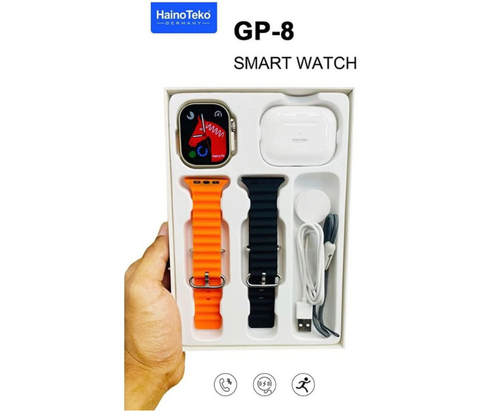 Haino Teko Germany GP8 Smart Watch Ultra with Two Set Strap and Bluetooth Wireless Earphone Combo