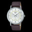 Casio Enticer MTP-B120L-7A men's dress watch with white dial and brown leather strap.