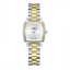 Lee Cooper LC08283.220 women's analog watch featuring a rectangular gold and silver case with a white dial.