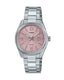 Casio General – LTP-1302DD-4A1, women's analog watch with a pink dial and stainless steel band.