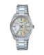Casio General – LTP-1302DS-4A, stylish women's wristwatch with a sleek silver stainless steel band and a pink dial, offering a modern yet elegant look.