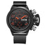 Megir MN2002G-BK-1 quartz chronograph men's watch with black silicone strap and red details