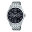 Casio General MTP-E340D-1A wristwatch featuring a stainless steel band and a sleek black dial with silver-tone hour markers and hands.