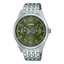 Casio General MTP-E340D-3A watch featuring a round silver stainless steel case, a black dial with silver-tone hour markers, and a stainless steel bracelet.