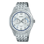 Casio General MTP-E340D-7A: A stylish wristwatch featuring a silver stainless steel band, a white dial with silver-tone hands, and a date display, perfect for both casual and formal occasions.