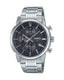 Casio General MTP-E510D-1A1 watch featuring a sleek stainless steel design, black dial with silver-tone hour markers, and a date display. Ideal for both casual and formal occasions.