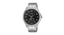 Casio MTP-M110D-1AV men’s stainless steel analog watch with black dial, moon phase display, silver bracelet, and water-resistant design