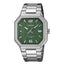 Casio MTP-B195D-3A men’s stainless steel analog watch with silver dial, date display, and elegant minimalist design