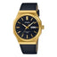 Casio Enticer MTP-E735GL-1A men’s analog watch with black dial, gold-tone case, and brown leather strap