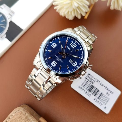 Casio Men's MTP-1314D-2A Enticer Series Silver Band Blue Dial with