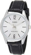 Casio MTP - V005L - 7B Men's Standard Analog Black Leather Band Silver Dial Watch - Zamana.pk