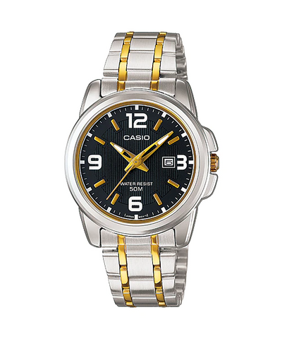 Casio Women's LTP-1314SG-1AV Silver Stainless-Steel Quartz Watch with Black Dial