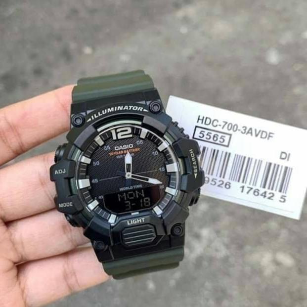 Casio Men's HDC-700-3A Sport Watch - Green Resin Band, Analog-Digital Display