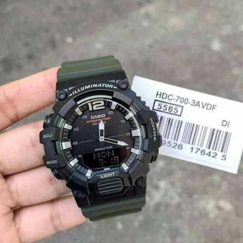 Casio Men's HDC-700-3A Sport Watch - Green Resin Band, Analog-Digital Display