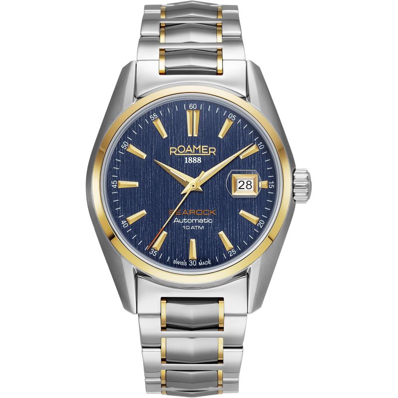 Mens Roamer Searock Automatic Blue Pattern Dial Yellow Gold Bicolour Automatic Automatic Watch 210665 47 45 20