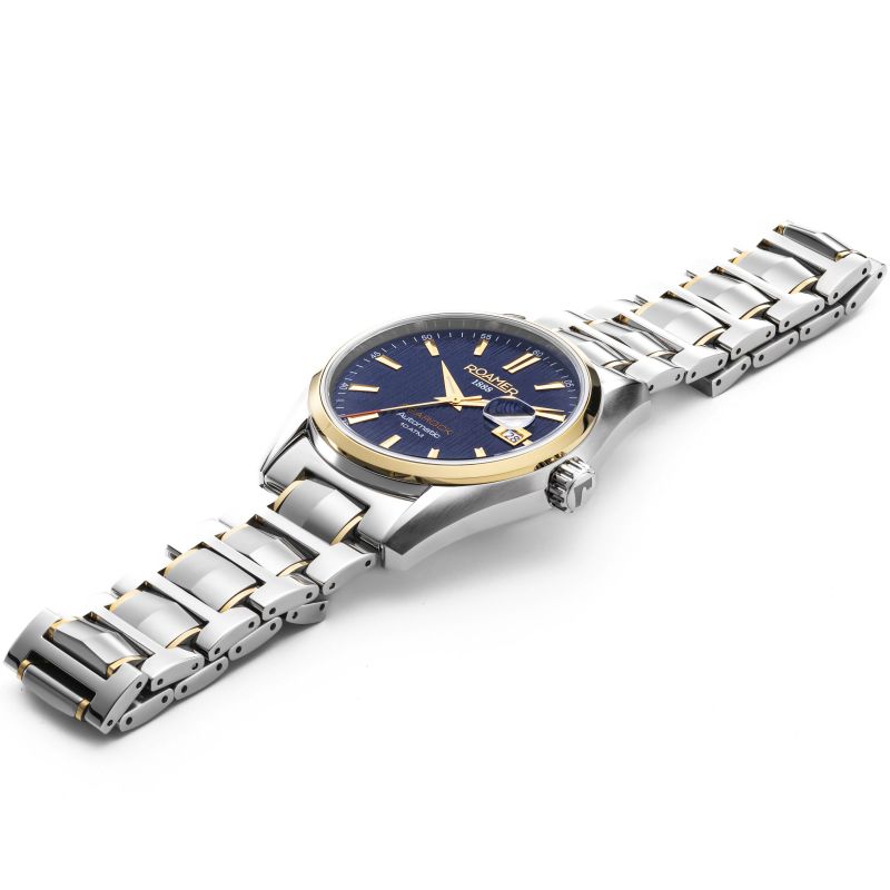 Mens Roamer Searock Automatic Blue Pattern Dial Yellow Gold Bicolour Automatic Automatic Watch 210665 47 45 20