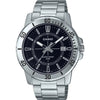 Casio MTP-VD01D-1C men’s stainless steel analog wrist watch with sporty black dial and silver strap