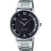 Casio MTP-VT03D-1B men’s minimalist stainless steel analog wrist watch with black dial and silver strap