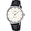 Casio watch with black leather strap and white dial 