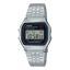 Casio A159W-N1DF watch with a classic rectangular digital display, chrome-plated resin case, and stainless steel band featuring a triple-fold clasp; includes LED light, daily alarm, stopwatch, and water resistance. Zamana.pk