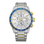 Citizen AN3686-53A men’s chronograph watch with silver dial, two-tone stainless steel bracelet, quartz movement and date display