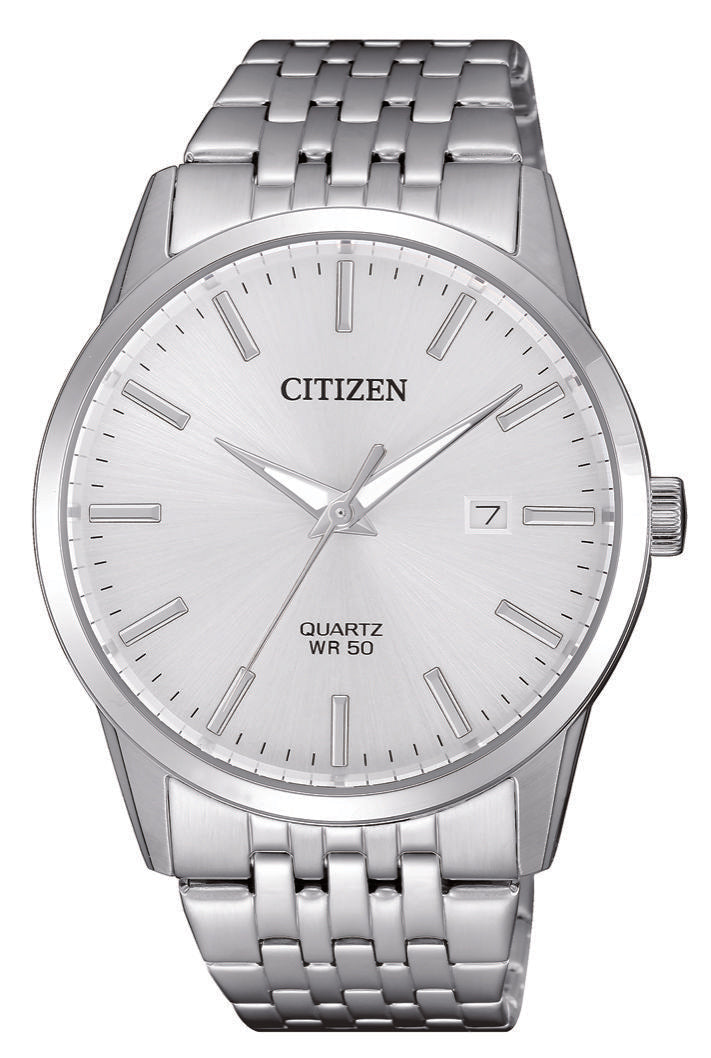 Citizen BI5000-87A men's stainless steel analog watch with white dial and silver bracelet design Main image