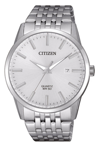 Citizen BI5000-87A men's stainless steel analog watch with white dial and silver bracelet design