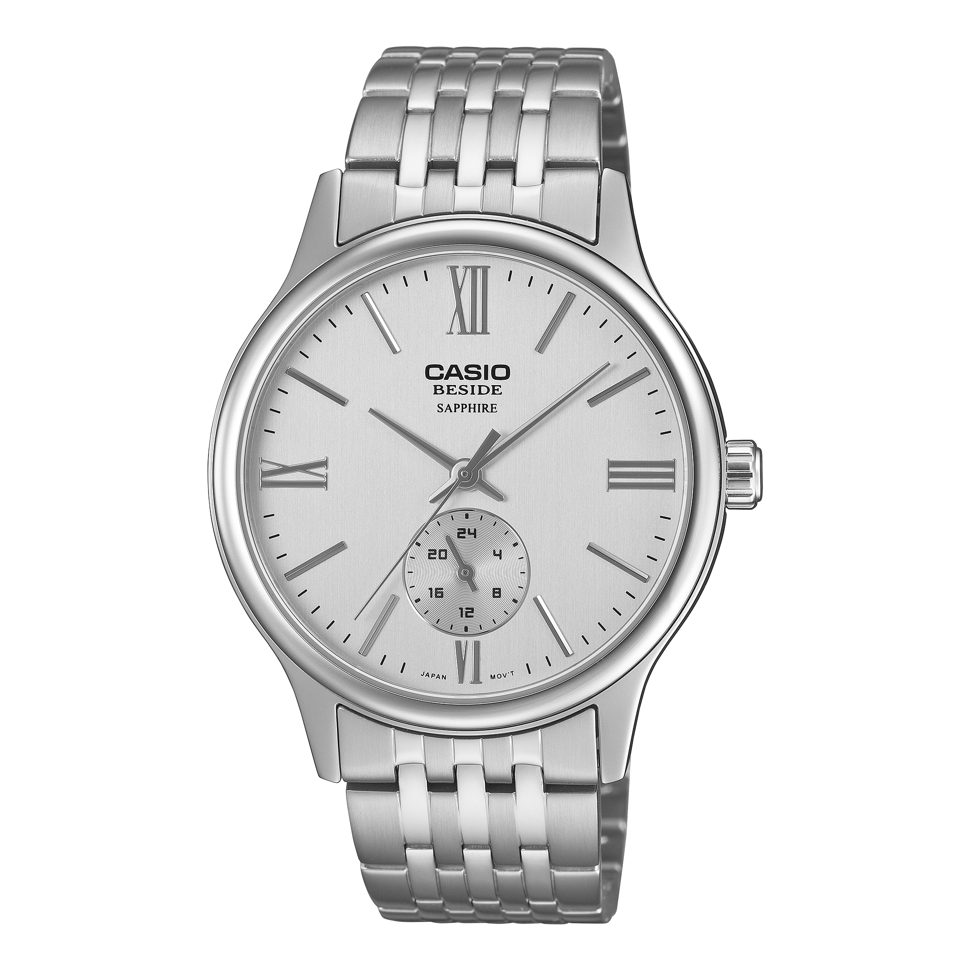 Casio BMS-100D-7A men’s stainless steel analog digital wristwatch with silver metal band and black dial Main image