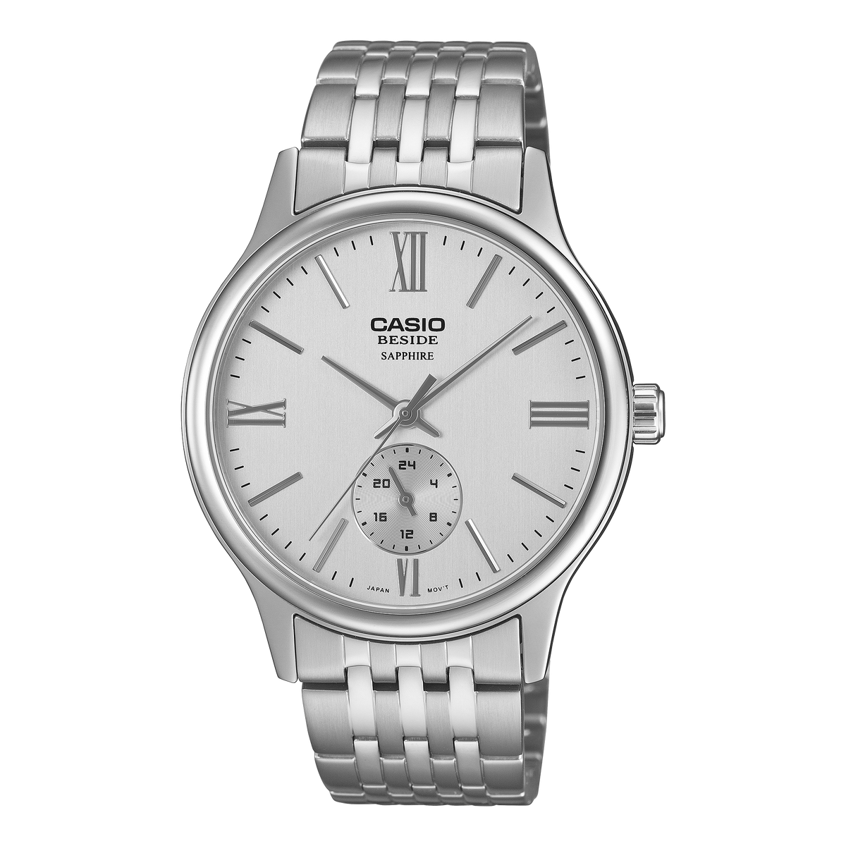 Casio BMS-100D-7A men’s stainless steel analog digital wristwatch with silver metal band and black dial