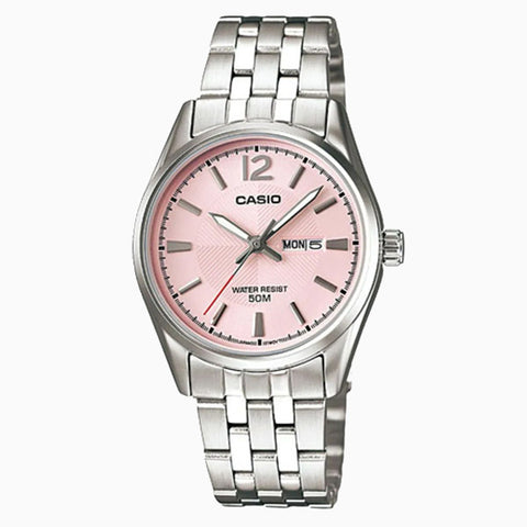 Casio LTP-1335D-5A Silver Chain Pink Dial Stainless Steel Ladies Hand Watch