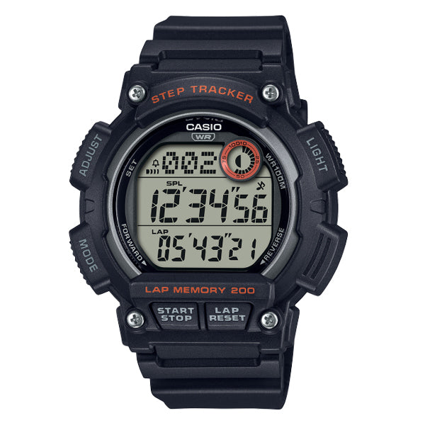 Casio WS-2100H-1A digital sports watch with step tracker, black strap, and water-resistant design Main image