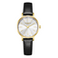 Lee Cooper LC08242.131 women's analog watch with a gold case, silver dial, and black leather strap.
