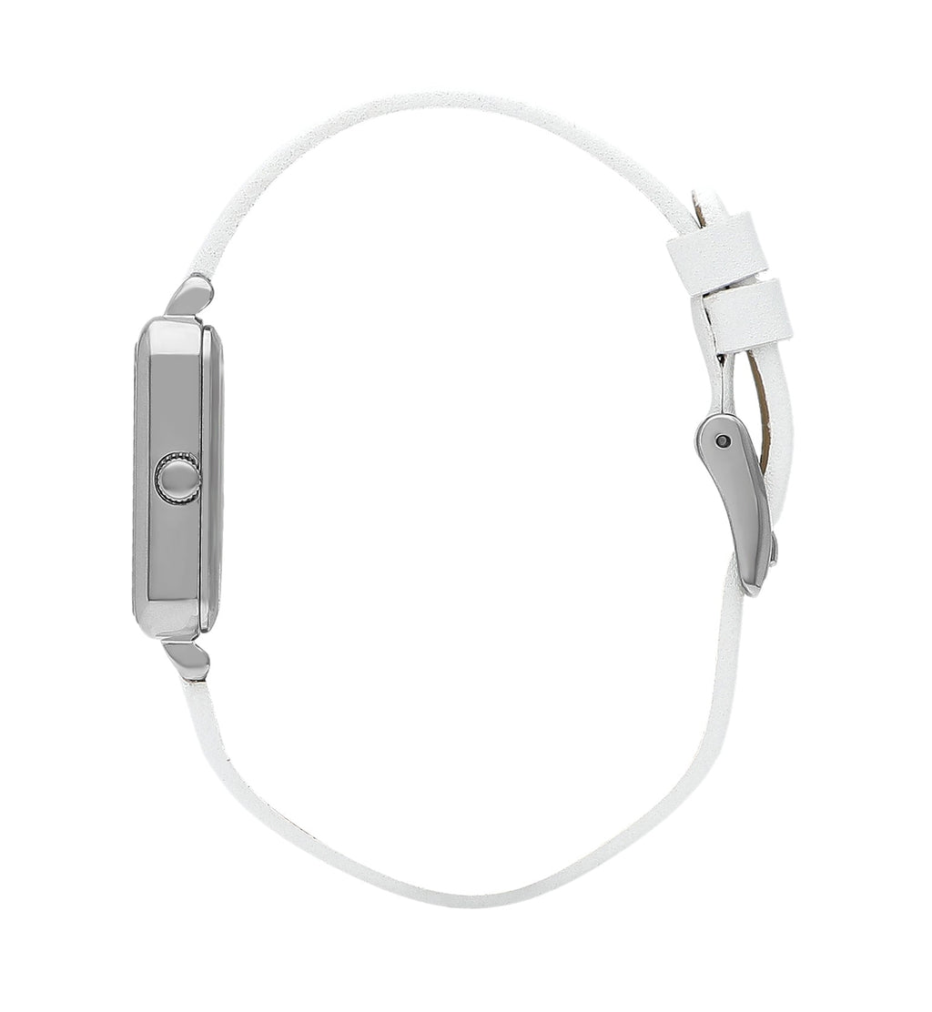 Lee Cooper LC07814.322 women's analog watch with a rectangular silver case and a white mother of pearl dial.
