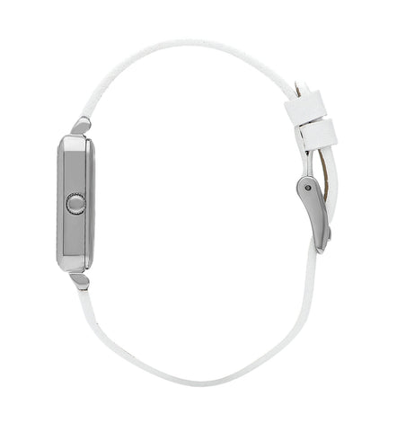 Lee Cooper LC07814.322 women's analog watch with a rectangular silver case and a white mother of pearl dial.
