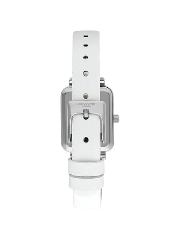 Lee Cooper LC07814.322 women's analog watch with a rectangular silver case and a white mother of pearl dial.
