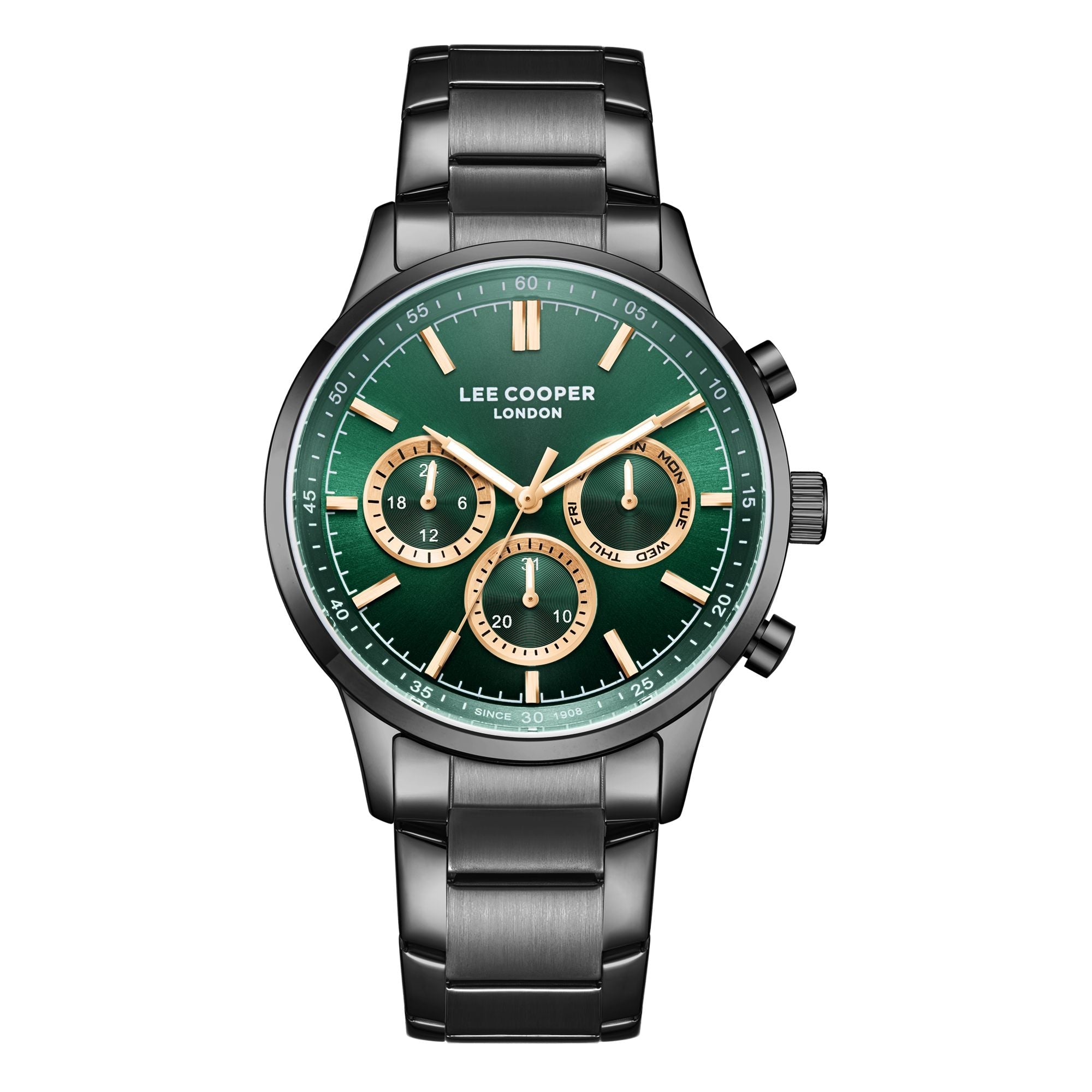 Lee Cooper LC07998.070 men's multifunction watch featuring a gunmetal grey case and dark green dial.
 Main image