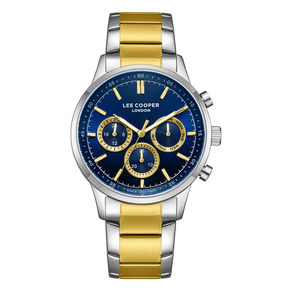 Lee Cooper LC07998.290 men's multifunction watch featuring a round silver case and dark blue dial.
