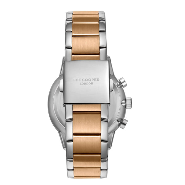 Lee Cooper LC07998.530 men's multifunction watch featuring a round two-tone case and silver dial.
