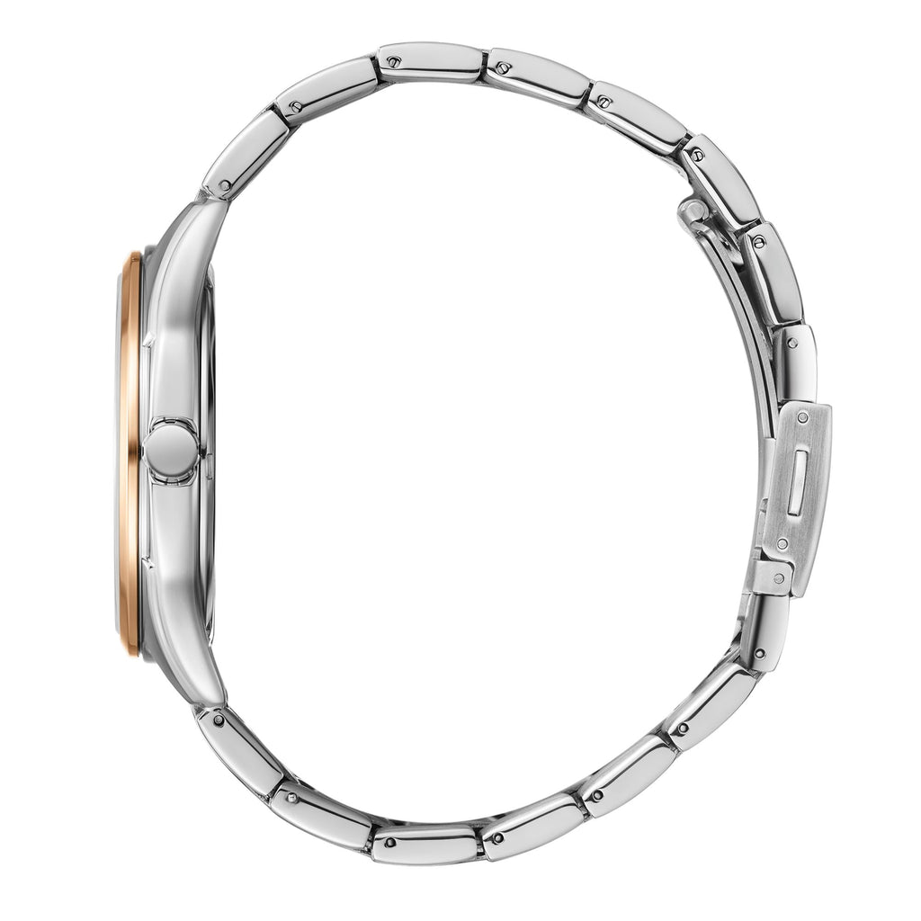 Lee Cooper LC08007.530 men's analog watch featuring a round two-tone silver and rose gold case with a silver dial.

