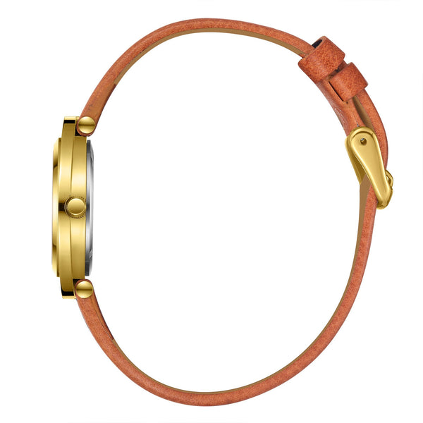 Lee Cooper LC08034.124 women's analog watch featuring a round gold case and pink leather strap.
