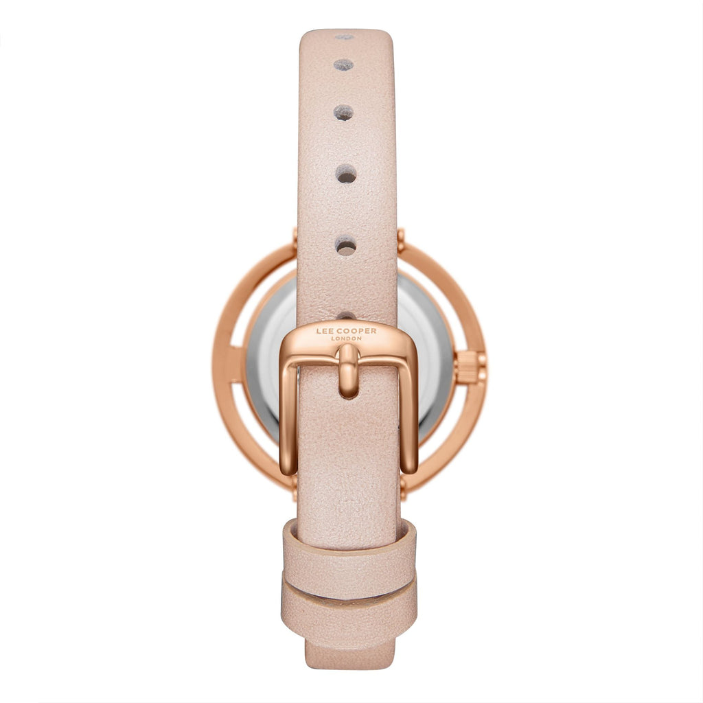 Lee Cooper LC08034.424 women's analog watch featuring a pink leather strap and a mother of pearl dial.
