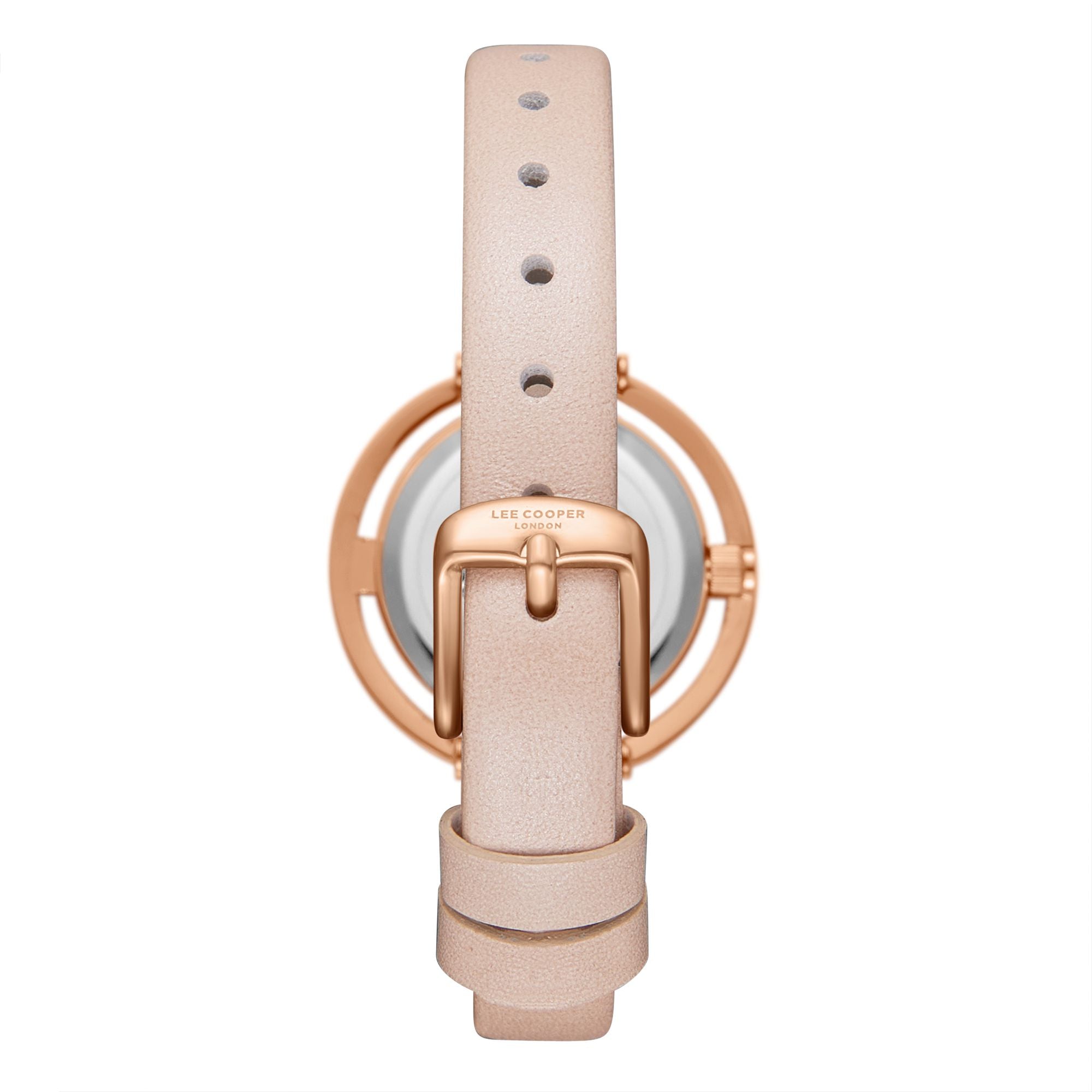 Lee Cooper LC08034.424 women's analog watch featuring a pink leather strap and a mother of pearl dial.
