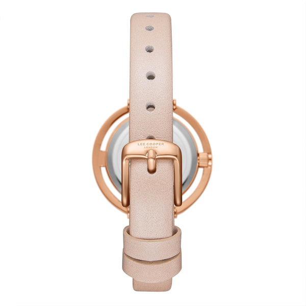 Lee Cooper LC08034.424 women's analog watch featuring a pink leather strap and a mother of pearl dial.
