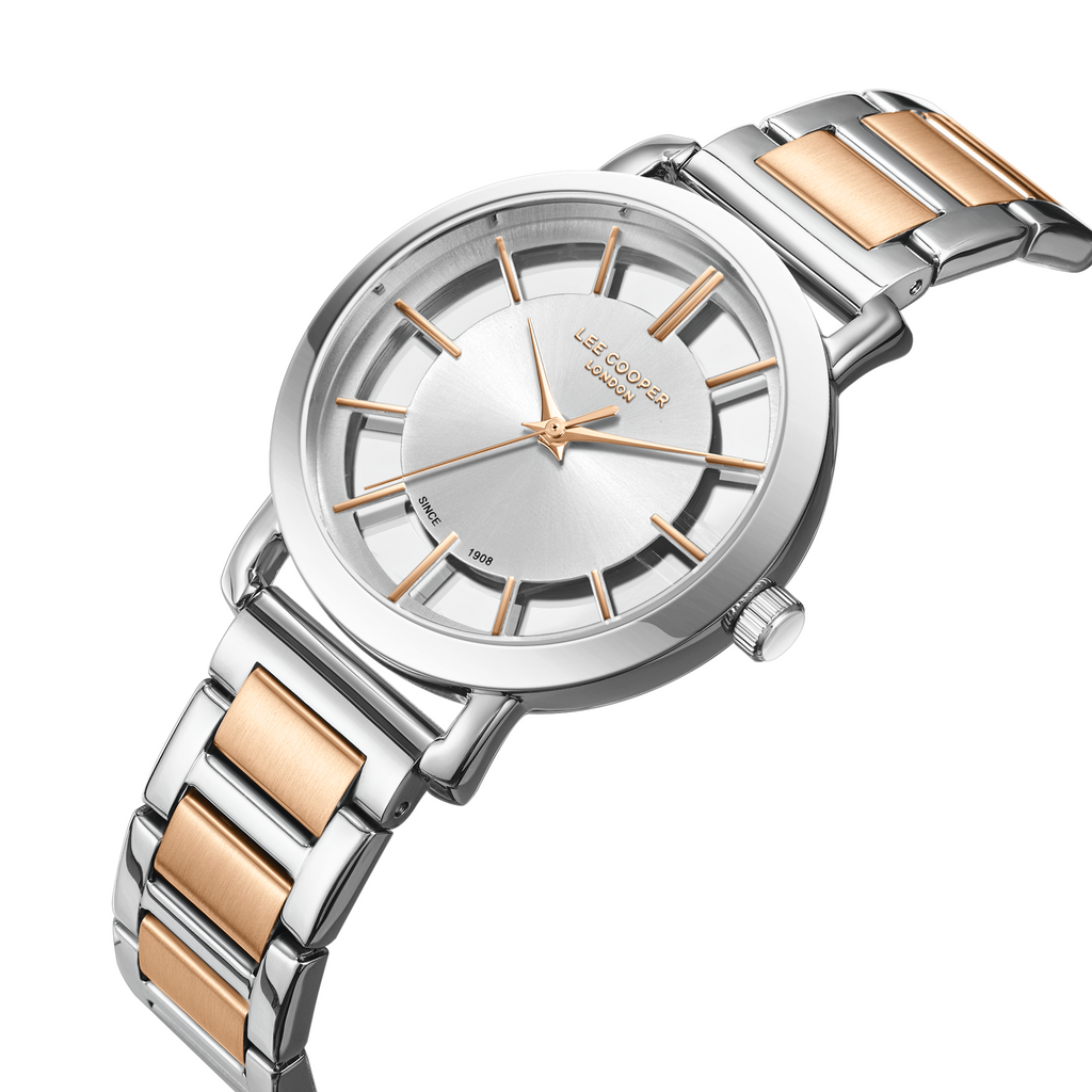 Lee Cooper LC08037.530 women's analog watch featuring a round silver case and silver dial.
