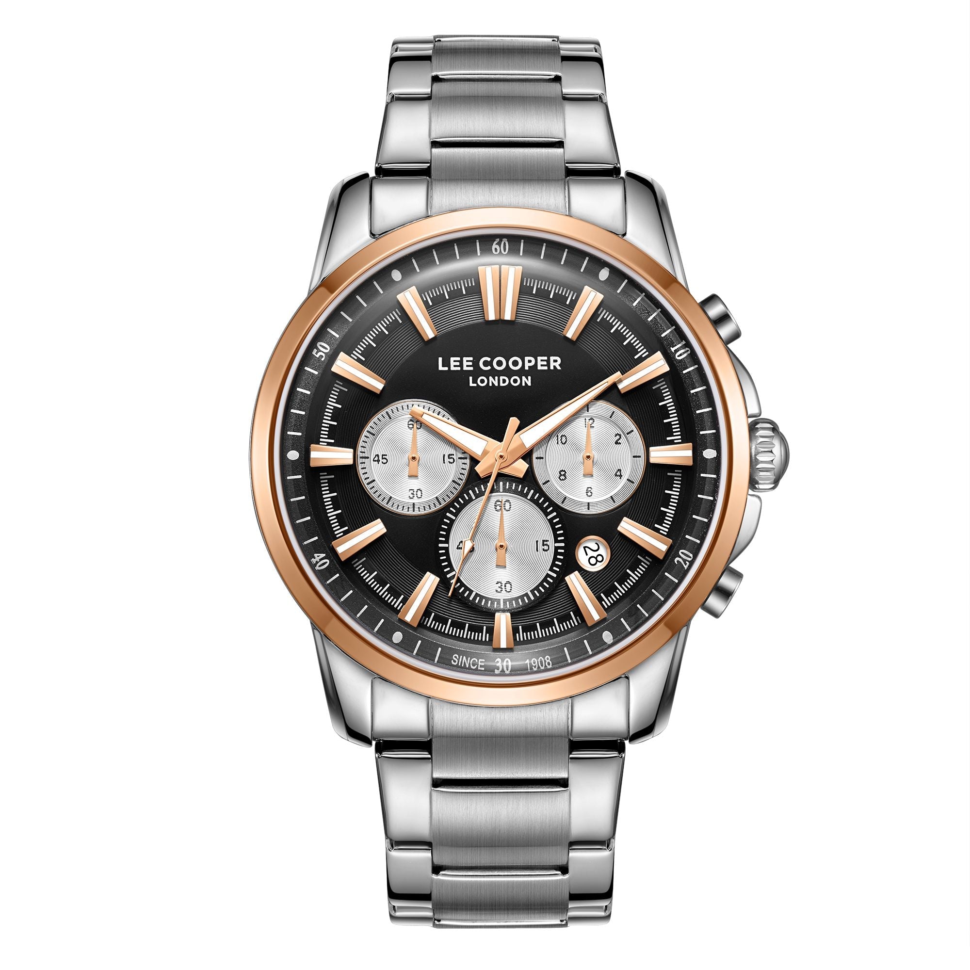 Lee Cooper LC08068.550 men's multifunction watch featuring a round silver case and black dial.
 Main image