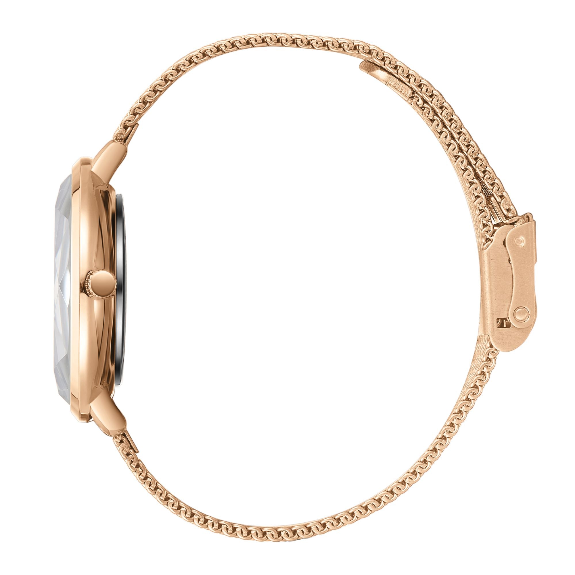 Lee Cooper LC08078.420 women's analog watch with a rose gold mesh strap and mother of pearl dial.
