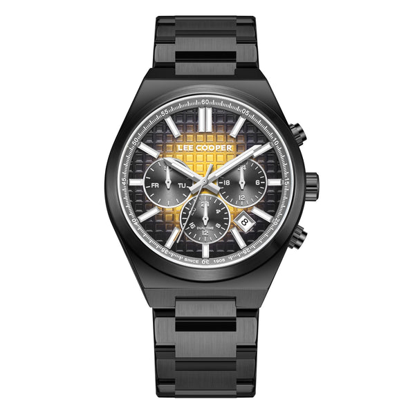 Lee Cooper LC08084.060 men's multifunction watch featuring a round gunmetal gray case and matching dial.

