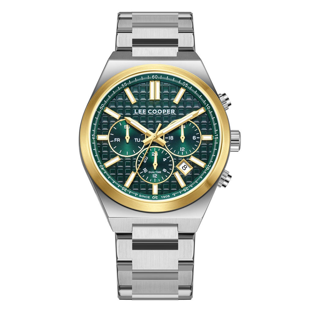 Lee Cooper LC08084.270 men's multifunction watch featuring a silver case and dark green dial.
