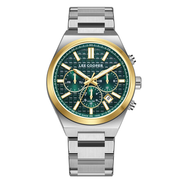 Lee Cooper LC08084.270 men's multifunction watch featuring a silver case and dark green dial.
