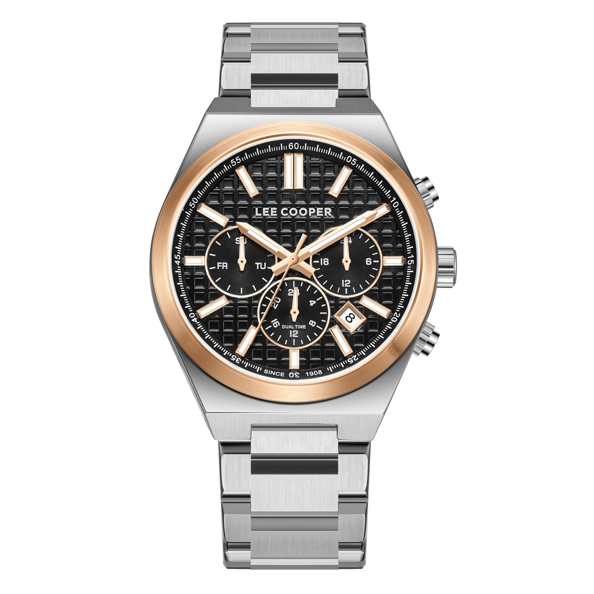 Lee Cooper LC08084.550 men's multifunction watch featuring a silver case and black dial.
 Main image
